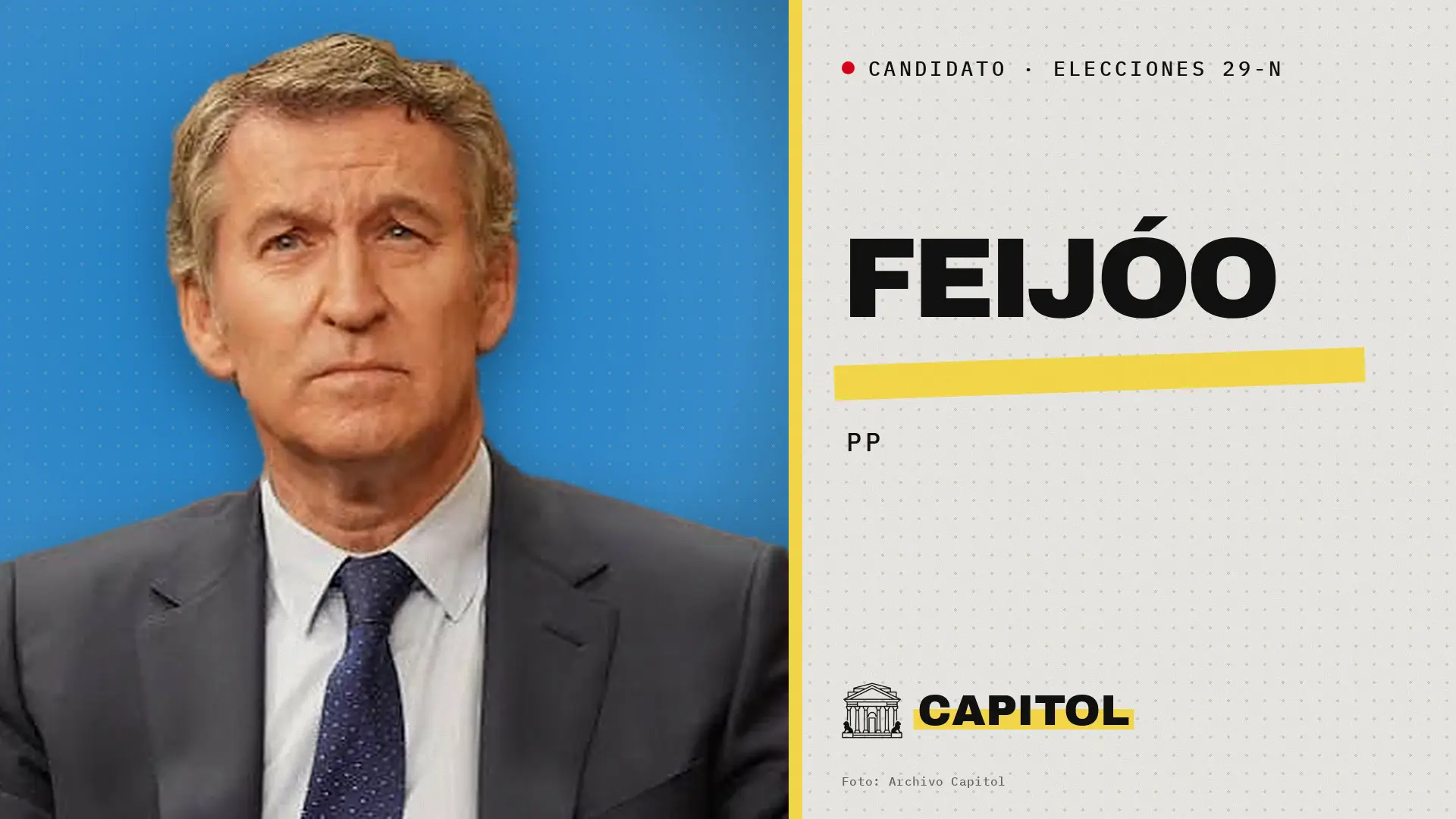 Retrato de Alberto Núñez Feijóo, candidato del PP a las elecciones generales del 29 de noviembre de 2026