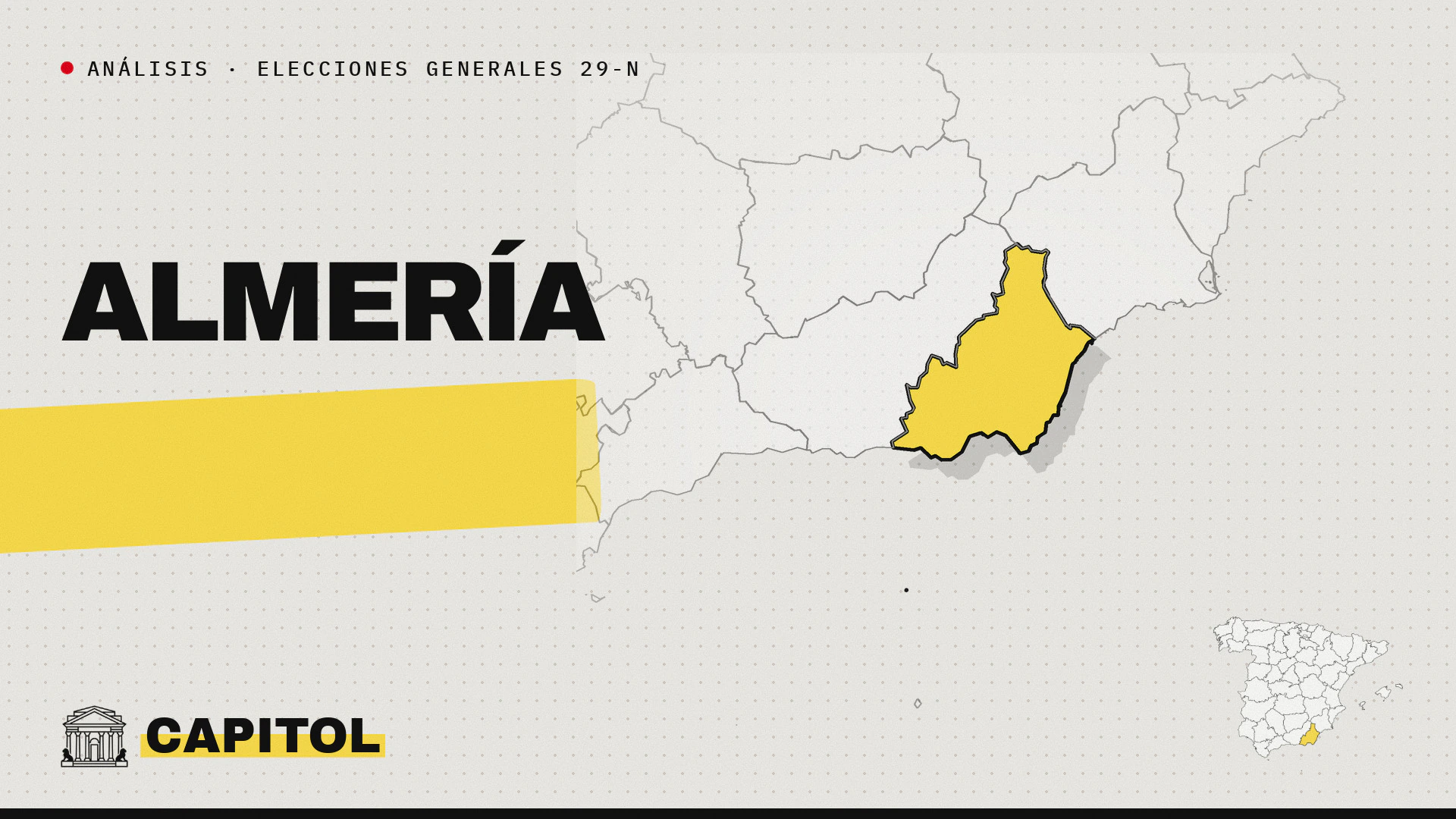 Mapa de la provincia de Almería resaltada en amarillo con la marca de Capitol