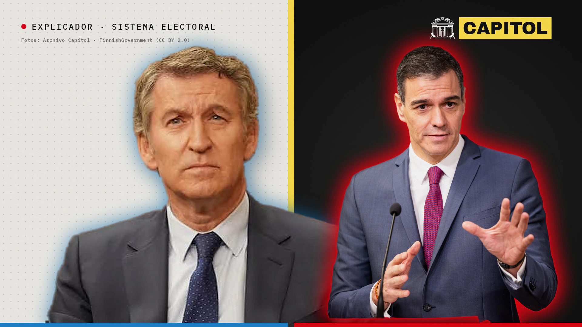Retratos de Alberto Núñez Feijóo y Pedro Sánchez con la marca de Capitol