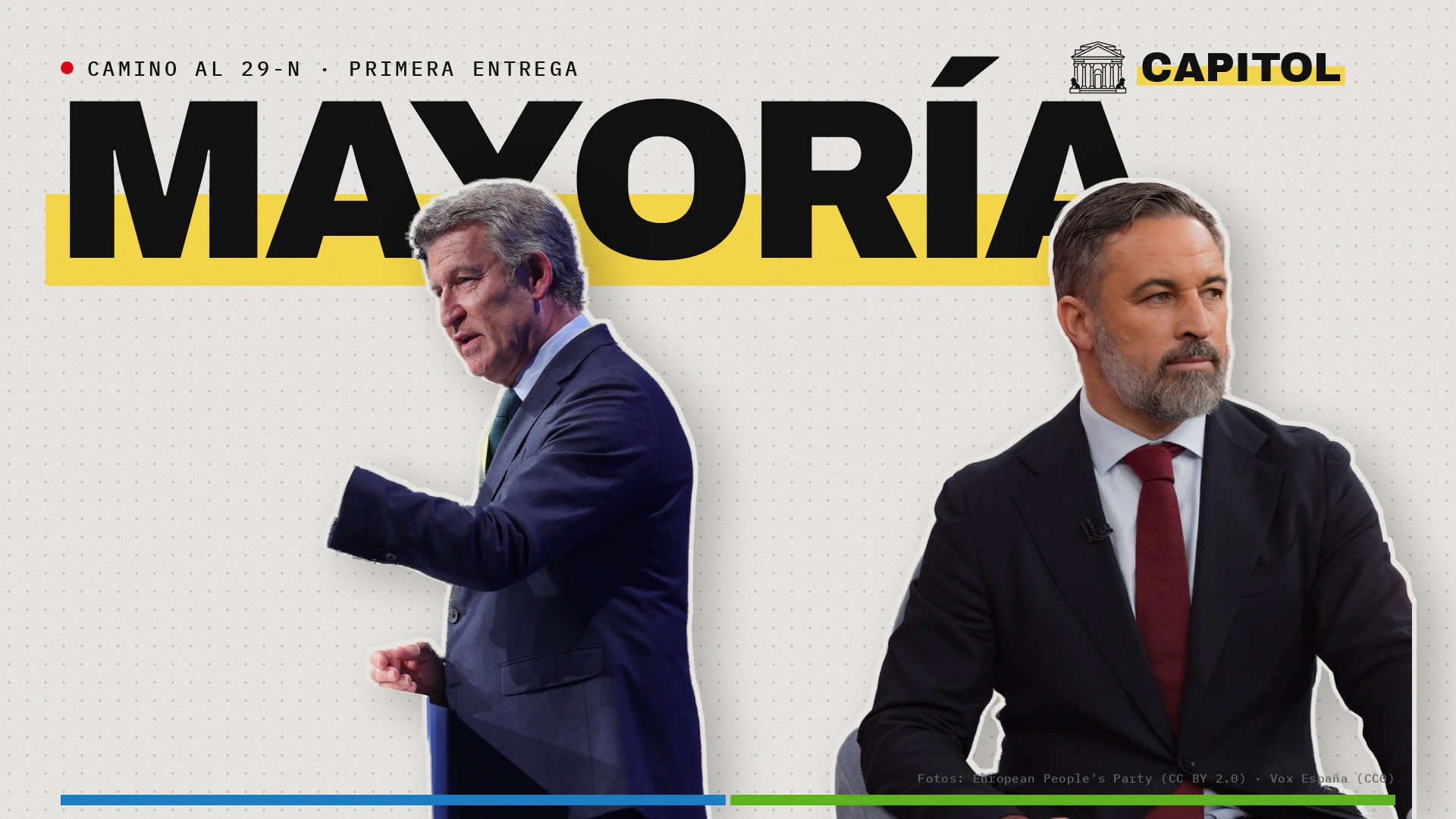 Alberto Núñez Feijóo y Santiago Abascal en la portada de la primera entrega de la serie Camino al 29-N de Capitol