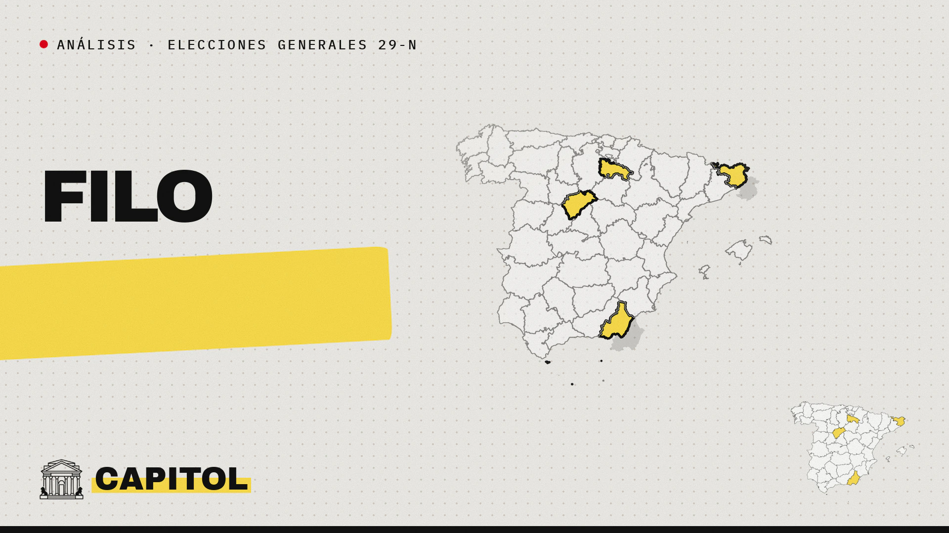 Mapa de España con las provincias de Almería, Segovia, Ceuta, Girona y La Rioja resaltadas en amarillo con la marca de Capitol