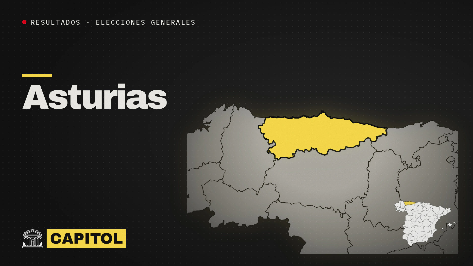 Portada de Capitol con el mapa de Asturias resaltado en amarillo, resultados de las elecciones generales