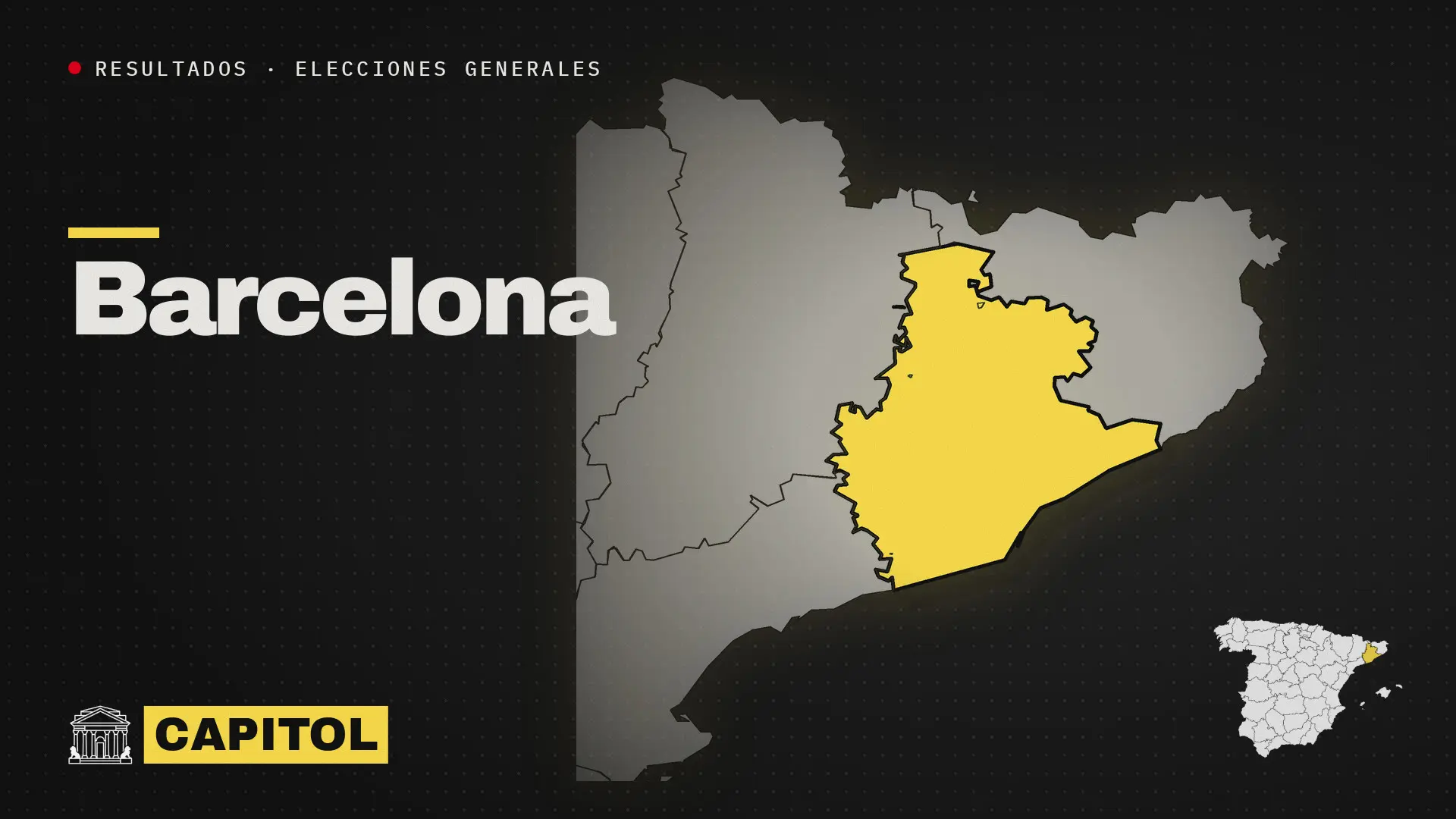 Portada de Capitol con el mapa de la provincia de Barcelona resaltado en amarillo, resultados de las elecciones generales