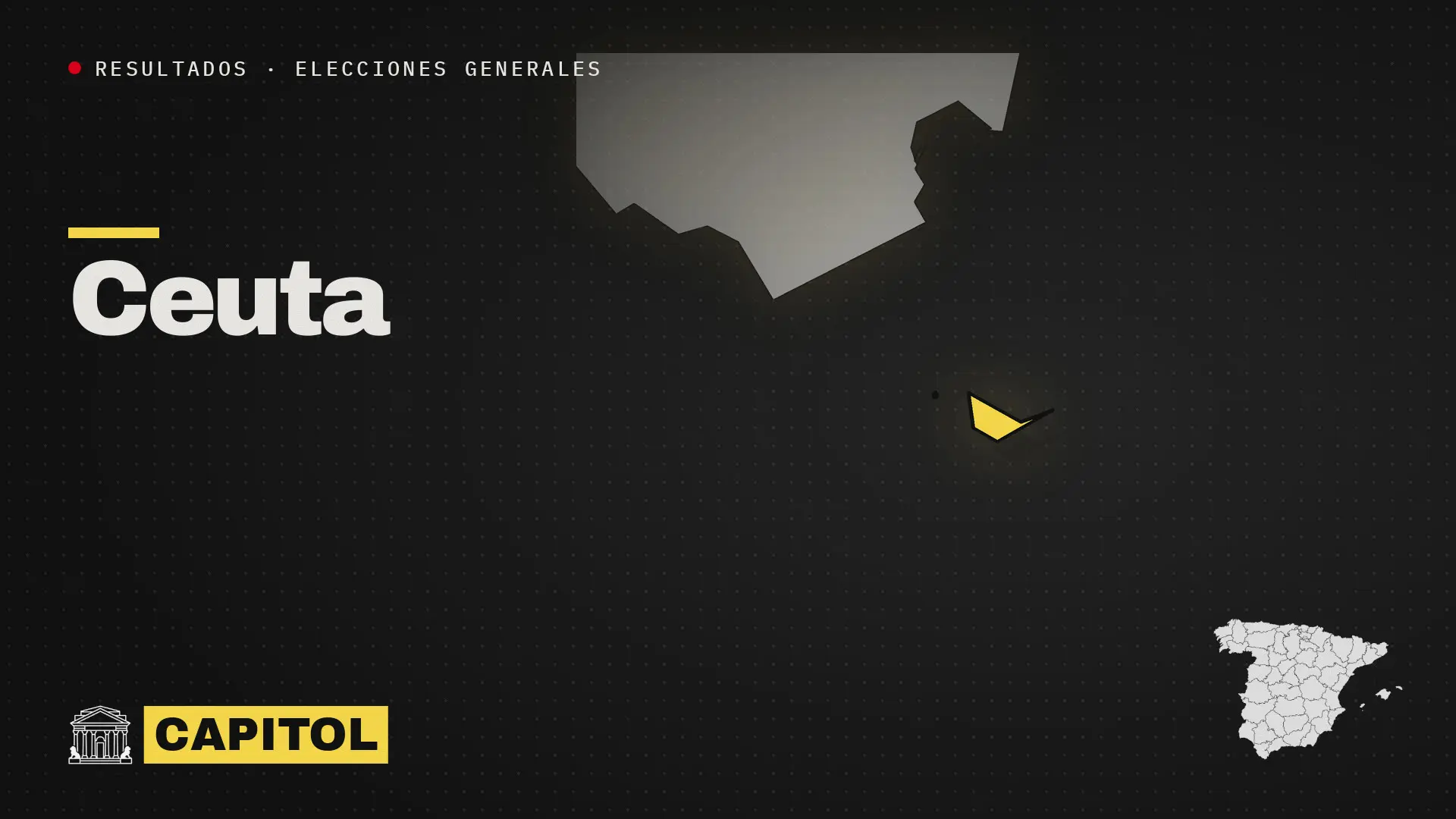Portada de Capitol con el mapa de Ceuta resaltado en amarillo, resultados de las elecciones generales