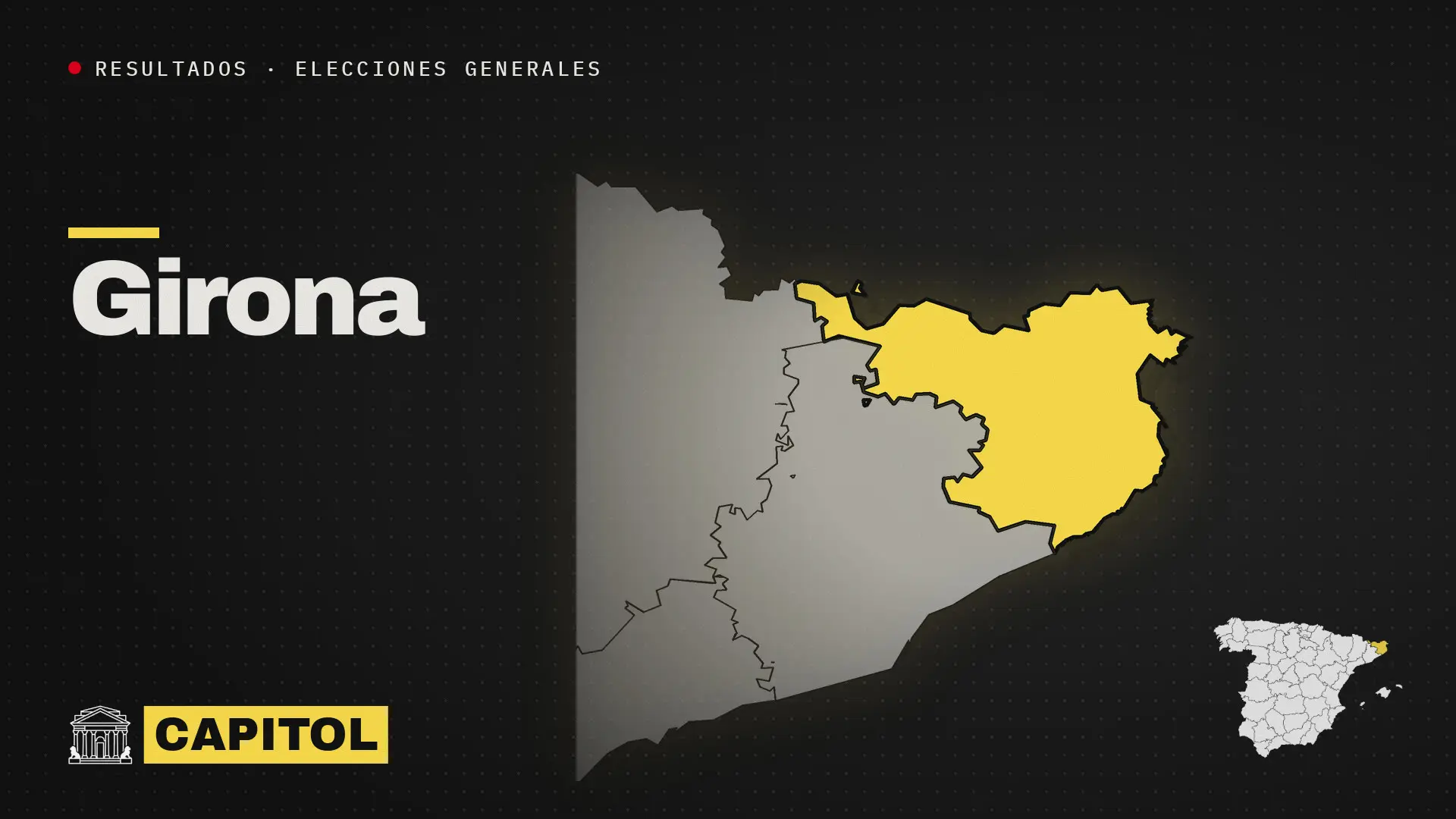 Portada de Capitol con el mapa de la provincia de Girona resaltado en amarillo, resultados de las elecciones generales