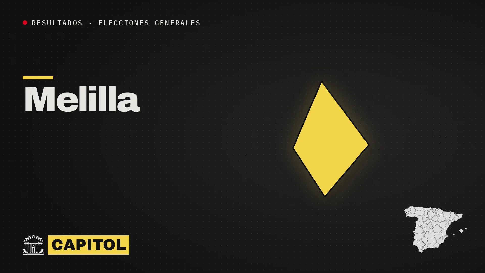 Portada de Capitol con el mapa de Melilla resaltado en amarillo, resultados de las elecciones generales