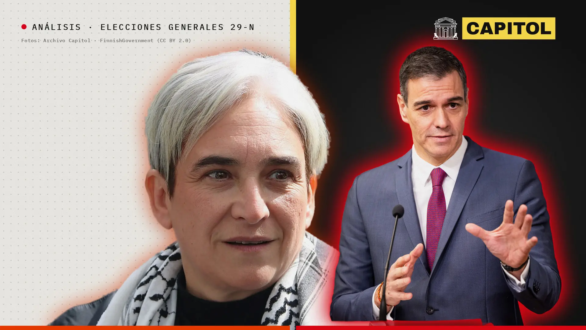 Portada de Capitol con Ada Colau, candidata del Frente Amplio, y Pedro Sánchez, candidato del PSOE, para el análisis sobre la retirada de listas el 29-N