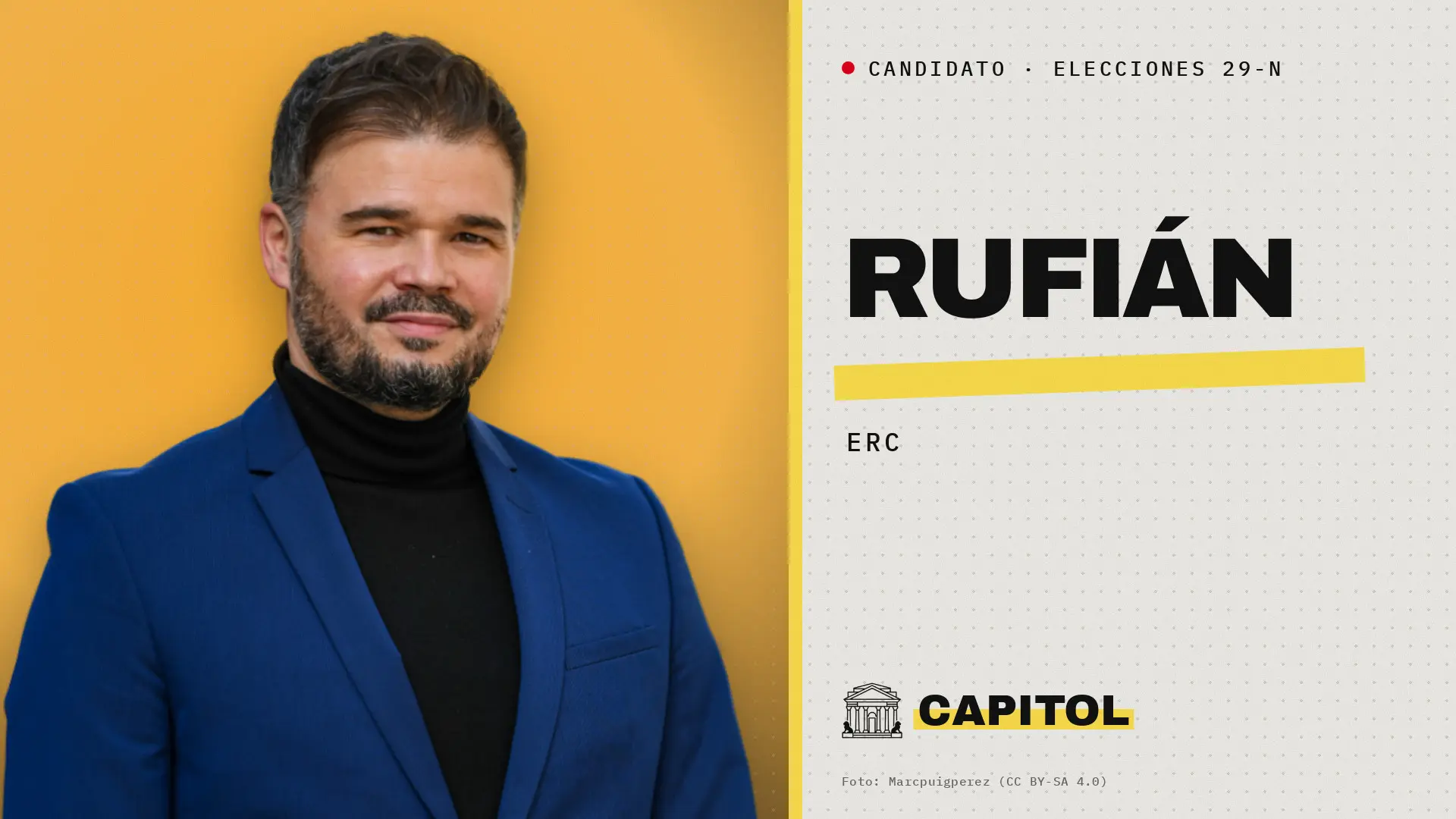 Retrato de Gabriel Rufián, candidato de ERC a las elecciones generales del 29 de noviembre de 2026