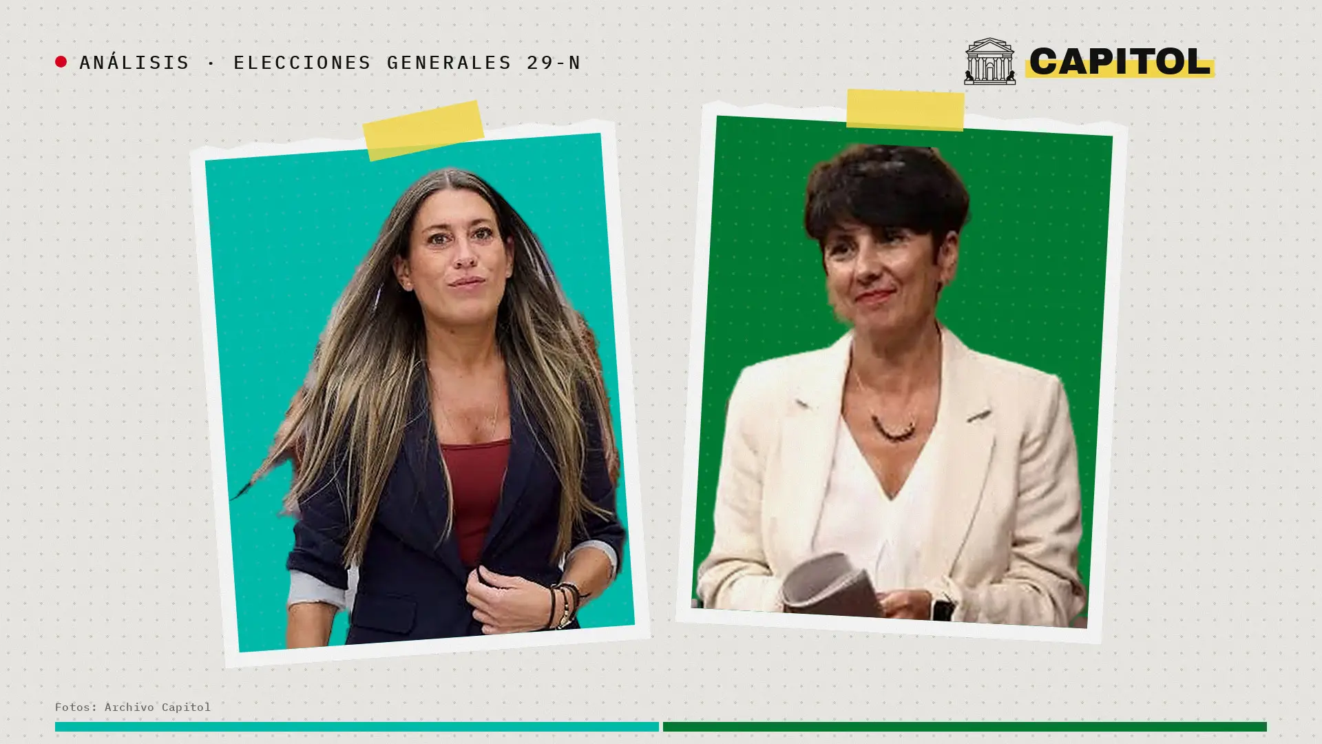 Portada de Capitol con las fotos de Míriam Nogueras, de Junts, y Maribel Vaquero, del PNV, con el rótulo Análisis · Elecciones generales 29-N