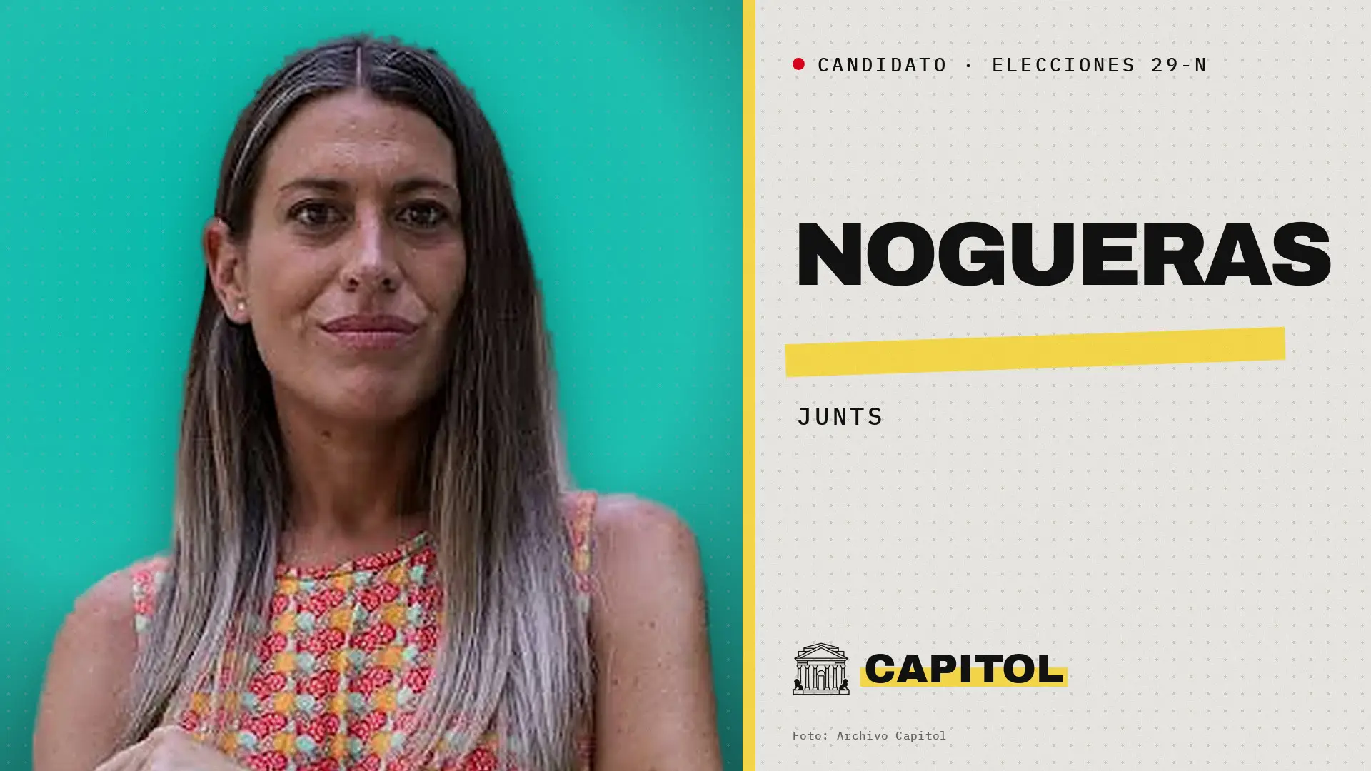 Retrato de Míriam Nogueras, candidata de Junts a las elecciones generales del 29 de noviembre de 2026