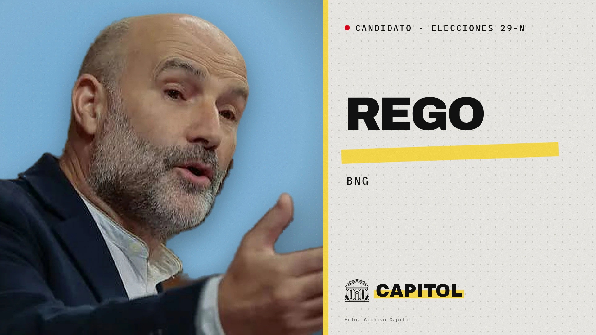 Retrato de Néstor Rego, candidato del BNG por A Coruña a las elecciones generales del 29 de noviembre de 2026