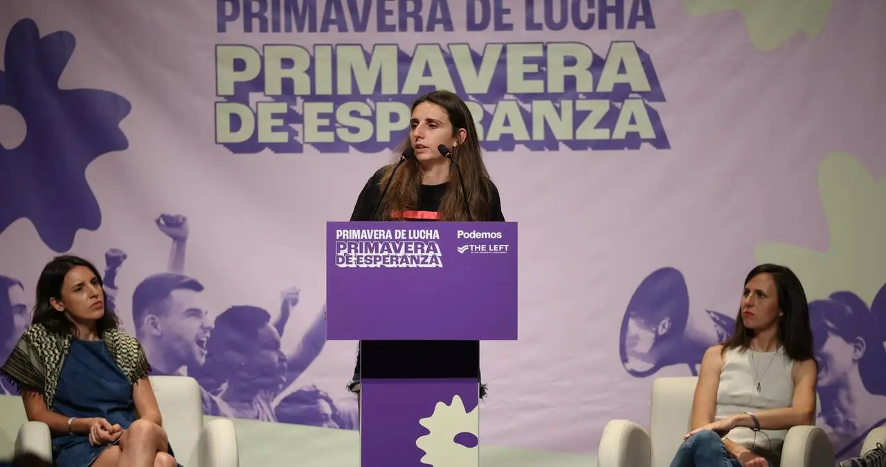Lucía Muñoz, coordinadora de Podemos en Baleares, junto a Irene Montero e Ione Belarra. / Europa Press