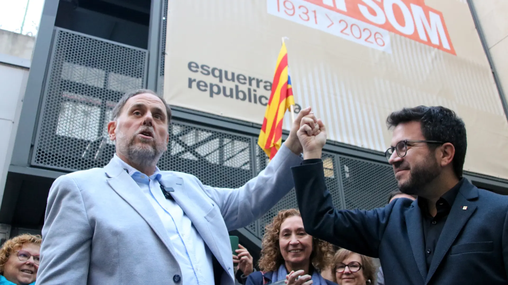 Oriol Junqueras celebrando la amnistía con Pere Aragonès.