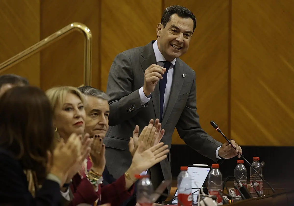 Juanma Moreno en el pleno del Parlamento Juanma Moreno en el pleno del Parlamento. (Juan Flores)