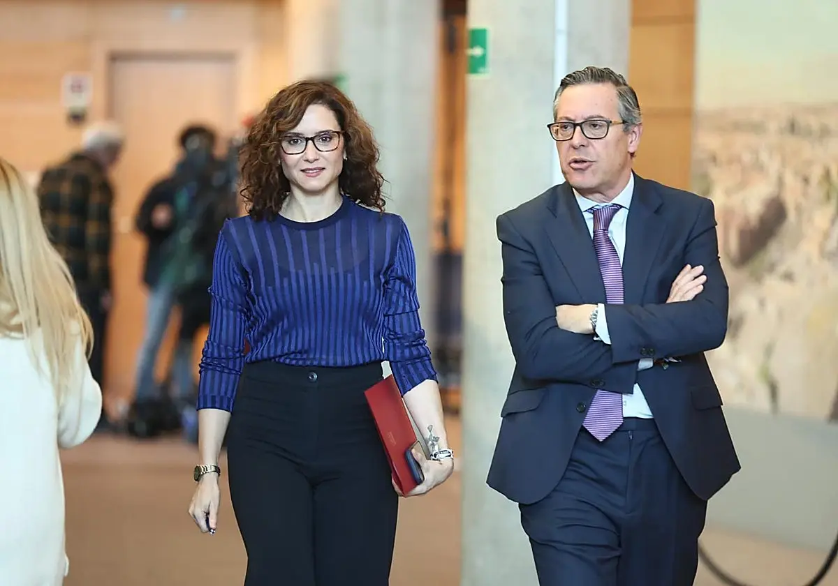 Isabel Díaz Ayuso y Alfonso Serrano, en los pasillos de la Asamblea de Madrid Isabel Díaz Ayuso y Alfonso Serrano, en los pas