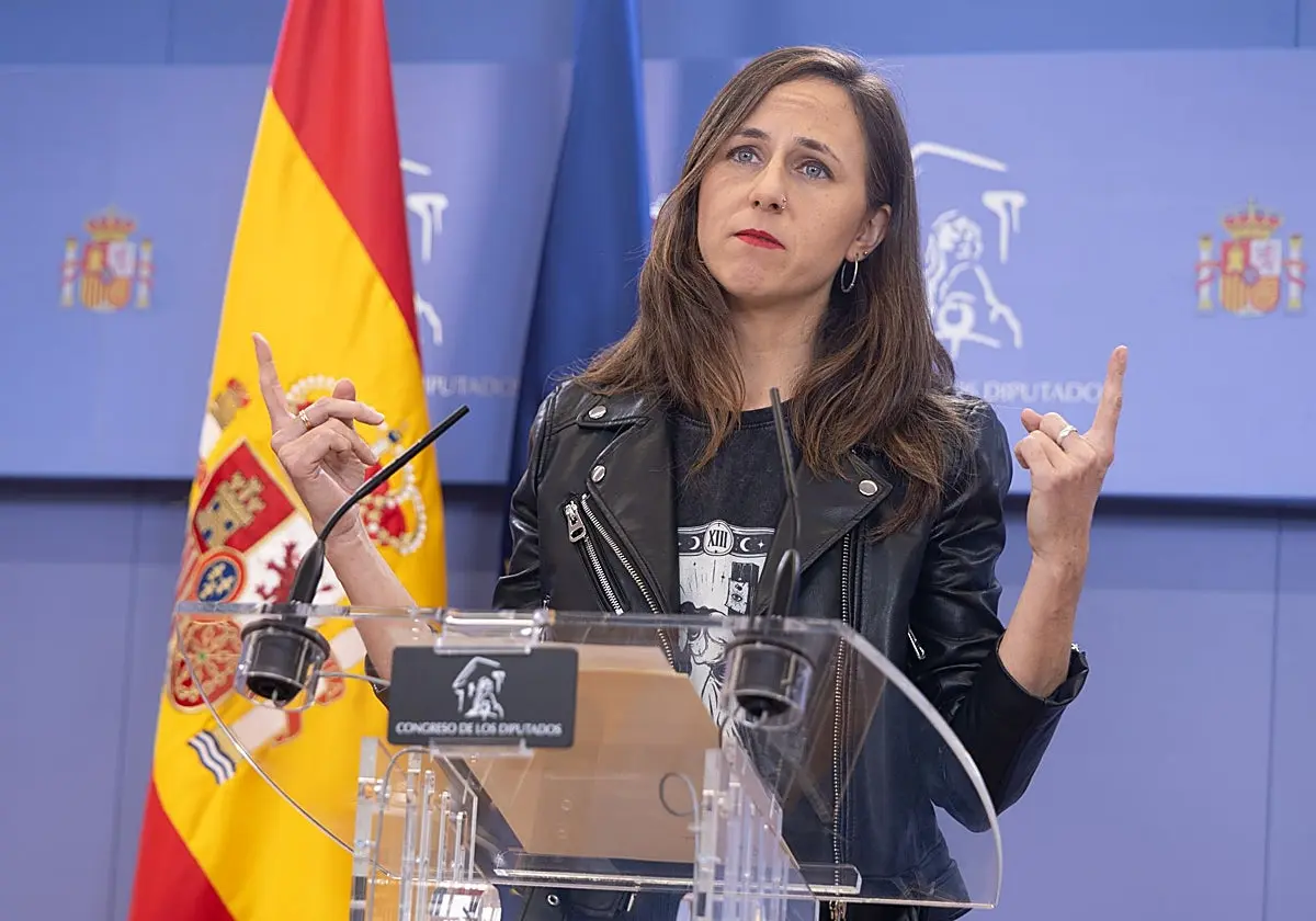 La secretaria general de Podemos, Ione Belarra, el martes, en otra rueda de prensa en el Congreso. La secretaria general de P