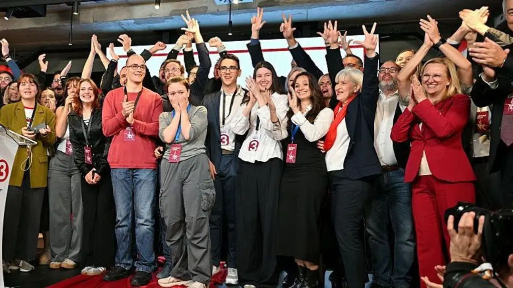 Los miembros de la Lista Estudiantil celebran la victoria en las elecciones parlamentarias de Serbia. Pie de foto, Aunque fue