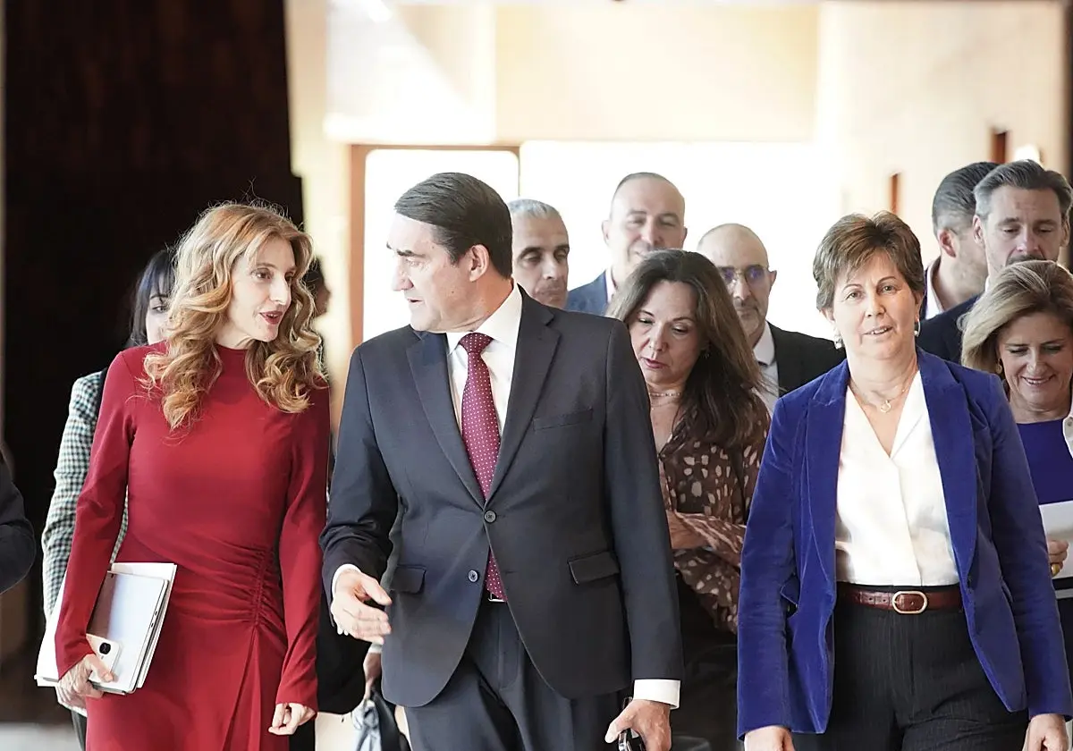 El consejero Suárez-Quiñones, junto a su equipo, a la llegada a las Cortes para comparecer. El consejero Suárez-Quiñones, jun