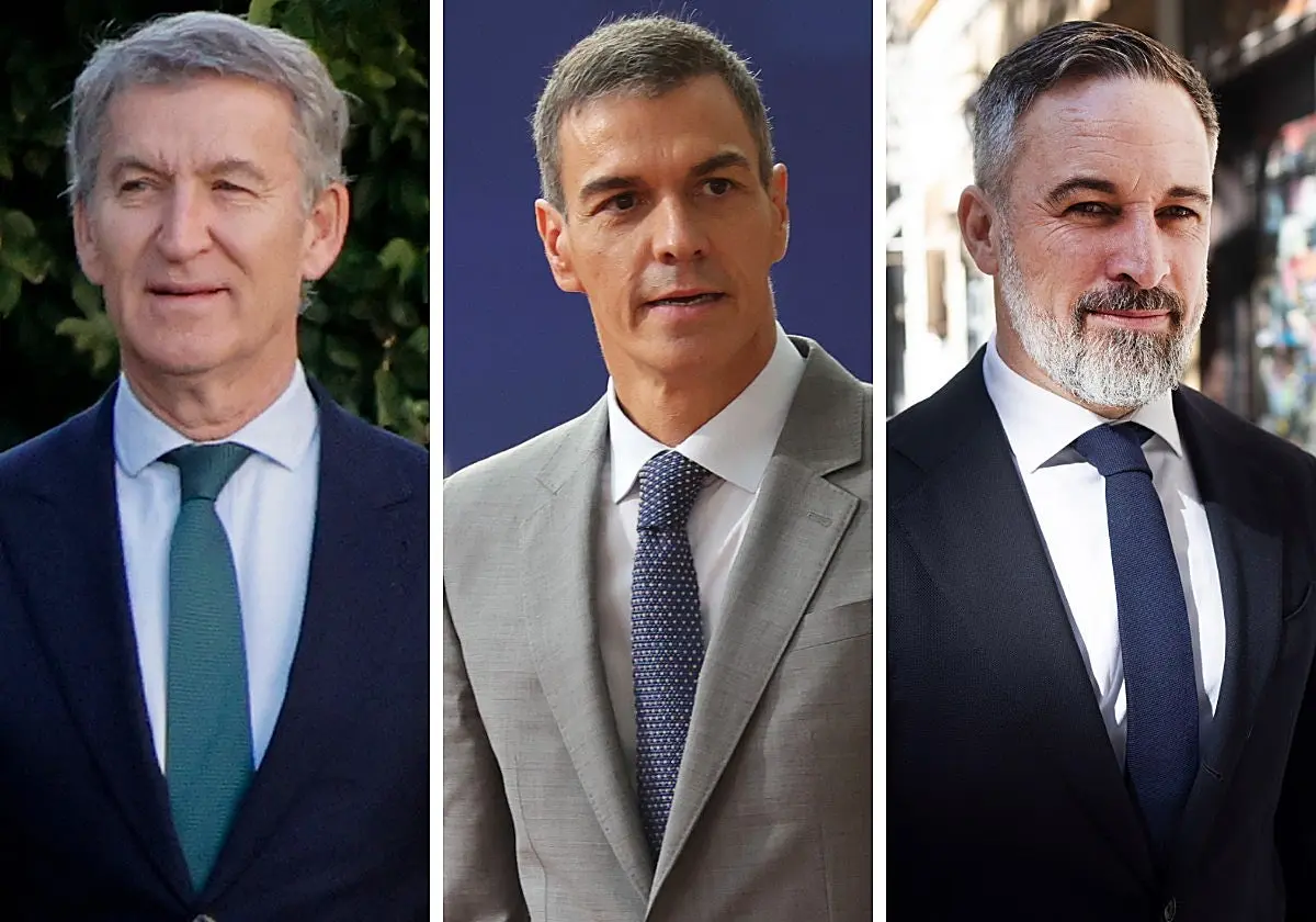 Alberto Núñez Feijóo (PP), Pedro Sánchez (PSOE) y Santiago Abascal (Vox). Alberto Núñez Feijóo (PP), Pedro Sánchez (PSOE) y S