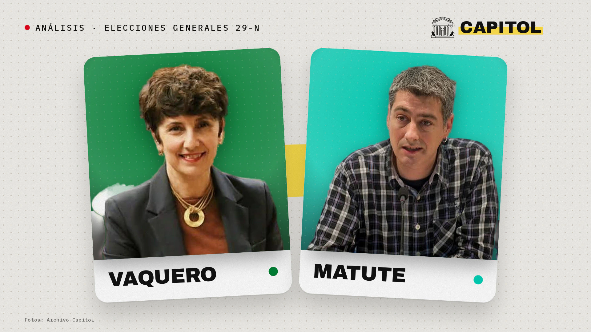 Maribel Vaquero, candidata del PNV, y Oskar Matute, candidato de EH Bildu, en dos fichas con la marca de Capitol